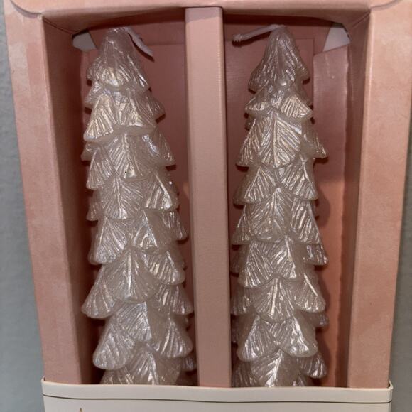 Cupcakes & Cashmere White Iridescent Christmas Tree Shaped Taper Candle Set of 2 - Picture 3 of 4